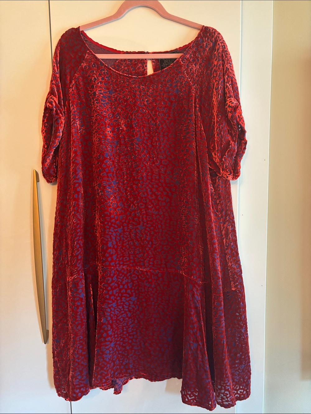 Johnny Was Red Velvet Burnout Midi Dress